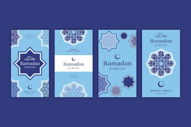 Vecteur gratuit collection d'histoires instagram ramadan plat