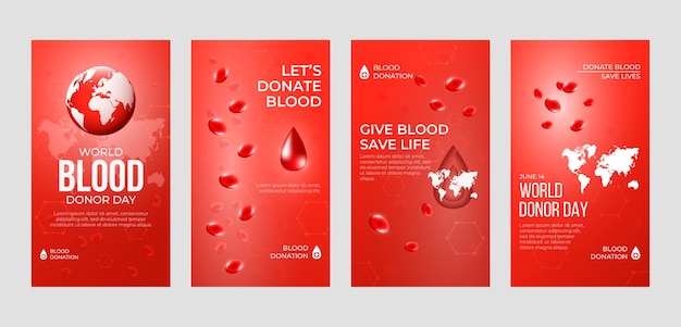 Collection d'histoires instagram réalistes pour la journée mondiale du donneur de sang