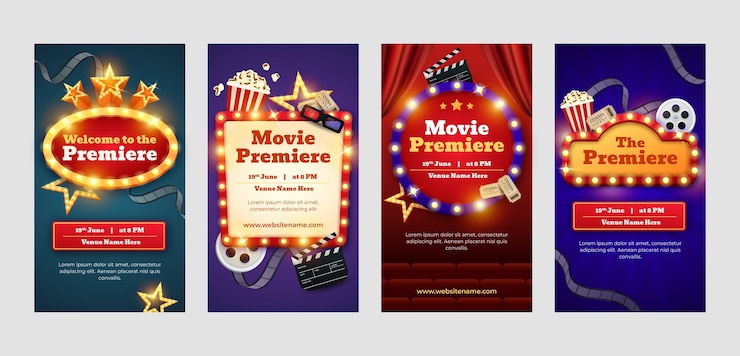 Vecteur gratuit collection d'histoires instagram réalistes pour la première du film