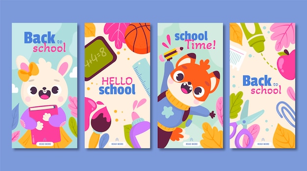 Collection d'histoires instagram de retour à l'école
