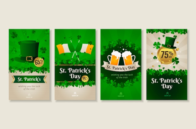 Vecteur gratuit collection d'histoires instagram de la saint-patrick