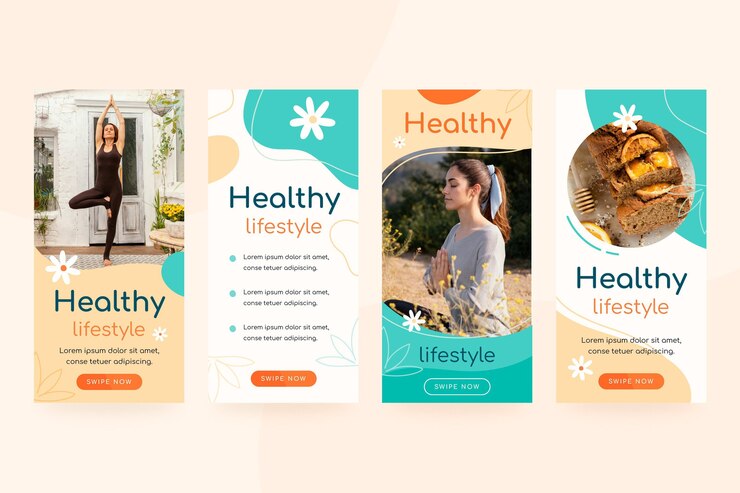 Vecteur gratuit collection d'histoires instagram sur la santé et la forme physique avec photo