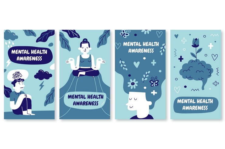 Vecteur gratuit collection d'histoires instagram sur la santé mentale dessinées à la main