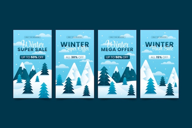 Collection d'histoires instagram de vente d'hiver dégradé