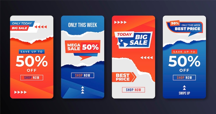 Vecteur gratuit collection d'histoires instagram de vente à plat