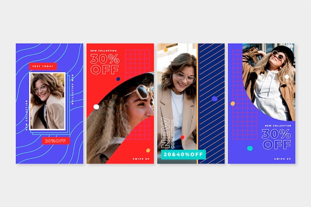 Vecteur gratuit collection d'histoires de vente instagram colorées