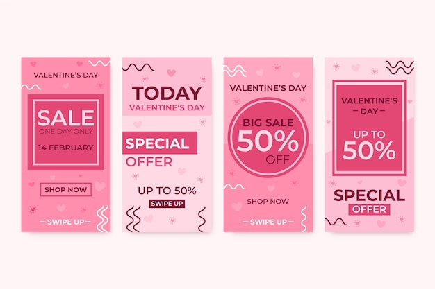 Vecteur gratuit collection d'histoires de vente de la saint-valentin