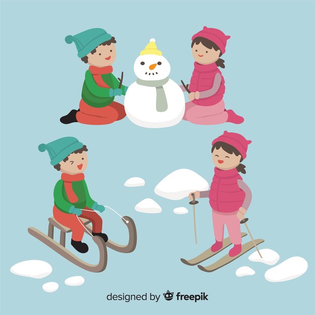 Vecteur gratuit collection d'hiver pour enfants