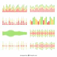 Vecteur gratuit collection de huit ondes sonores dans un design plat