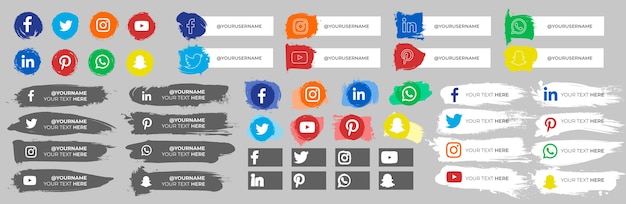 Vecteur gratuit collection d'icônes de médias sociaux avec des traits