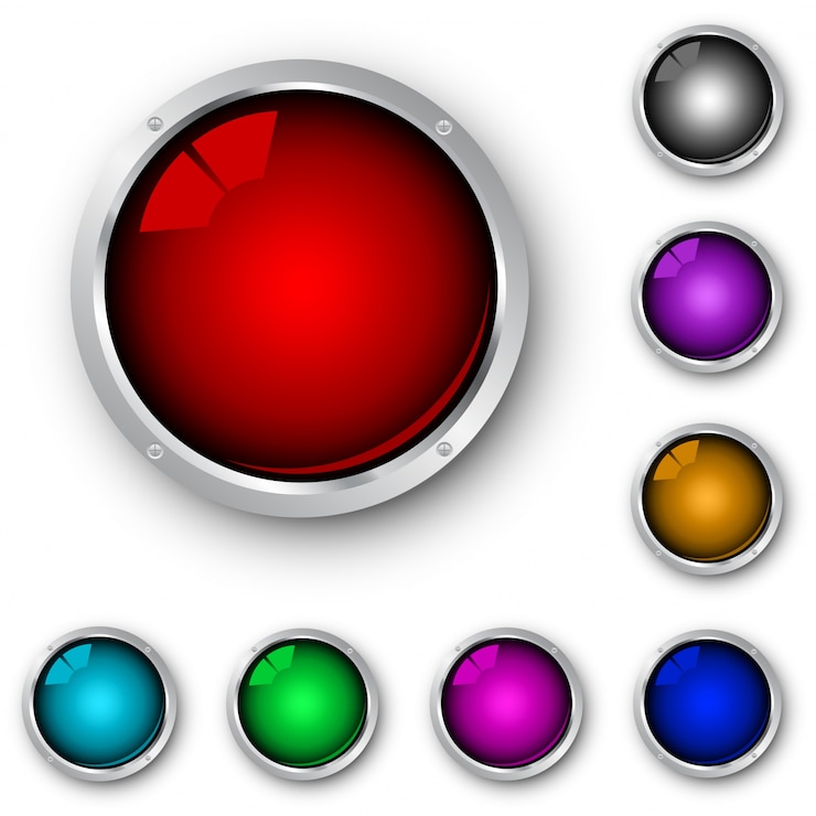 Vecteur gratuit collection d&#39;icônes métalliques brillantes de couleurs différentes