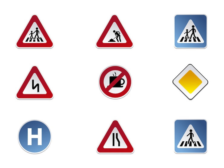Vecteur gratuit collection d&#39;icônes des panneaux routiers
