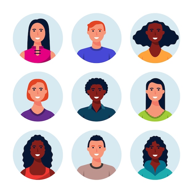 Collection d'icônes de profil dessinées à la main de différentes personnes