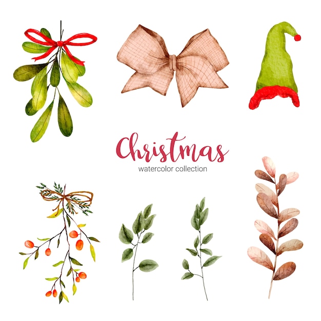 Collection d'illustration aquarelle de décorations de Noël
