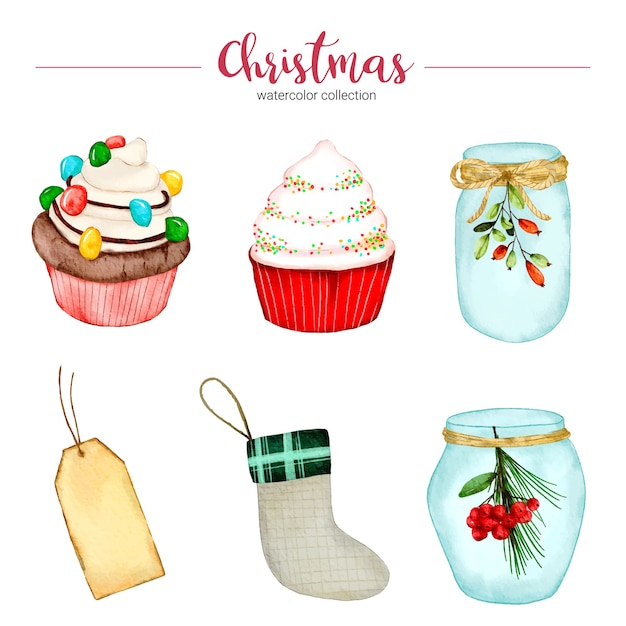 Collection D'illustration Aquarelle De Décorations De Noël