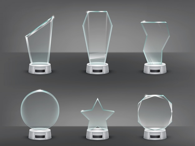 Vecteur gratuit collection illustration vectorielle de trophées de verre modernes, des prix