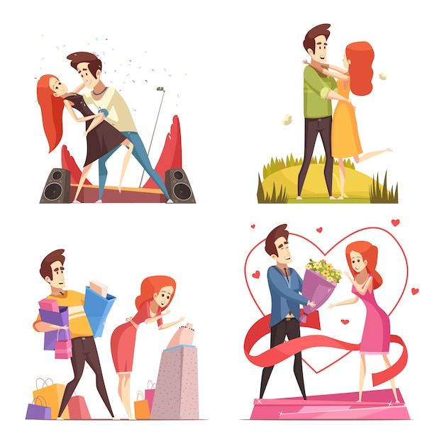 Vecteur gratuit collection d'illustrations de couples amoureux