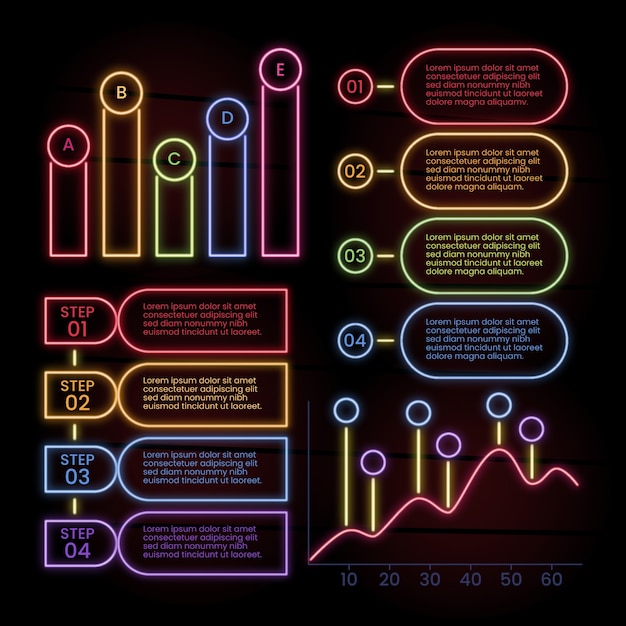 Vecteur gratuit collection d'infographie dans un style néon