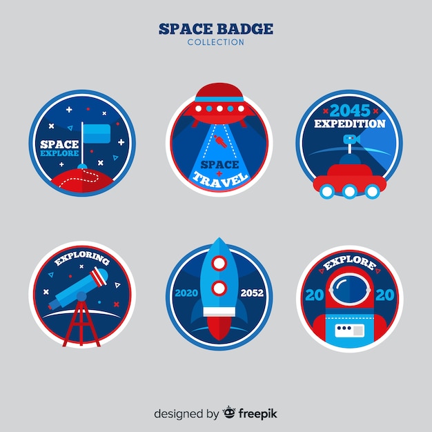 Vecteur gratuit collection d'insignes d'espace coloré avec un design plat