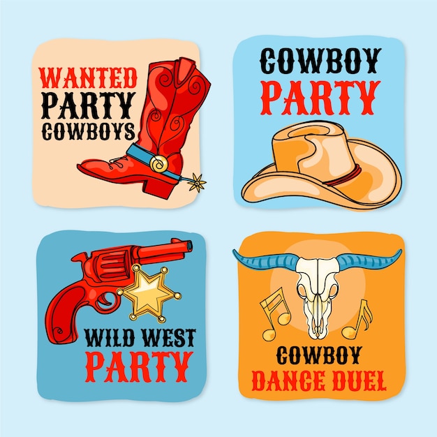 Collection d'insignes d'événement de fête de cow-boy