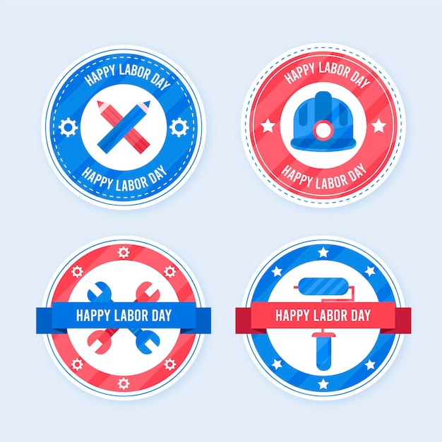 Vecteur gratuit collection d'insignes de la fête du travail usa design plat