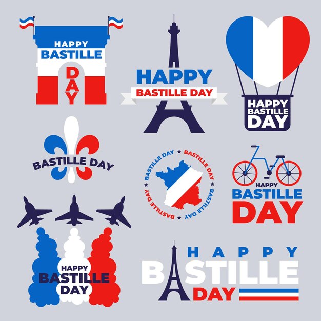 Collection d'insignes de jour de bastille plat bio
