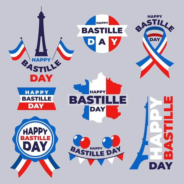 Collection D'insignes De Jour De Bastille Plat Bio