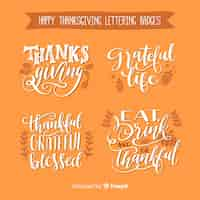 Vecteur gratuit collection d'insignes de lettrage happy thanksgiving