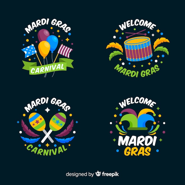 Vecteur gratuit collection d'insignes de mardi gras