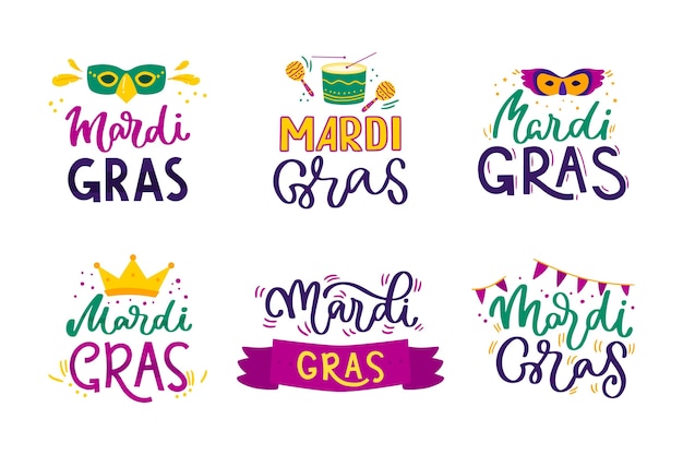 Vecteur gratuit collection d'insignes de mardi gras