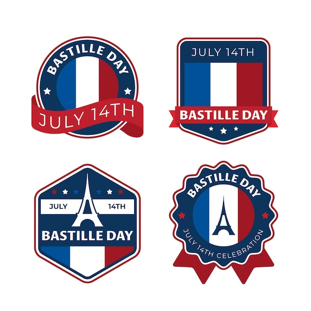 Vecteur gratuit collection d'insignes plat bastille day