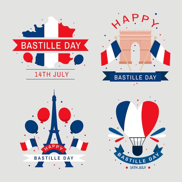 Vecteur gratuit collection d'insignes plat bastille day