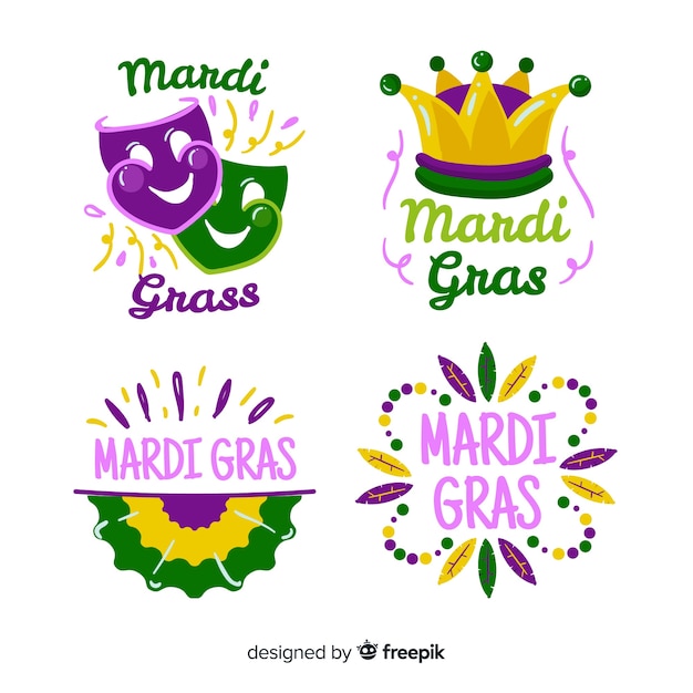 Vecteur gratuit collection d'insignes plats mardi gras