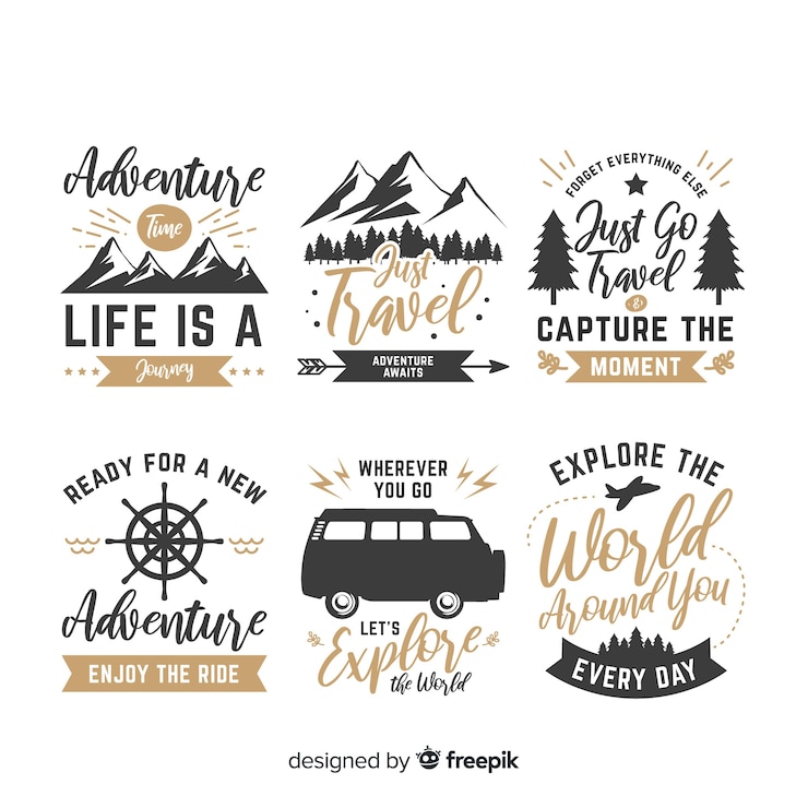 Vecteur gratuit collection d'insignes de voyage de lettrage