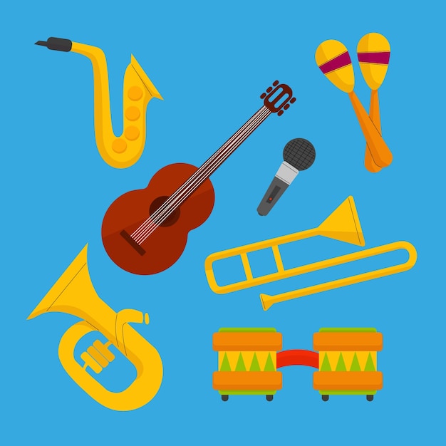 Vecteur gratuit collection d'instruments de musique dessinés à la main