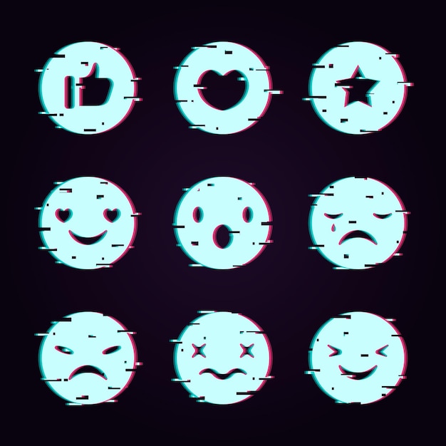 Vecteur gratuit collection intéressante d'emojis glitch