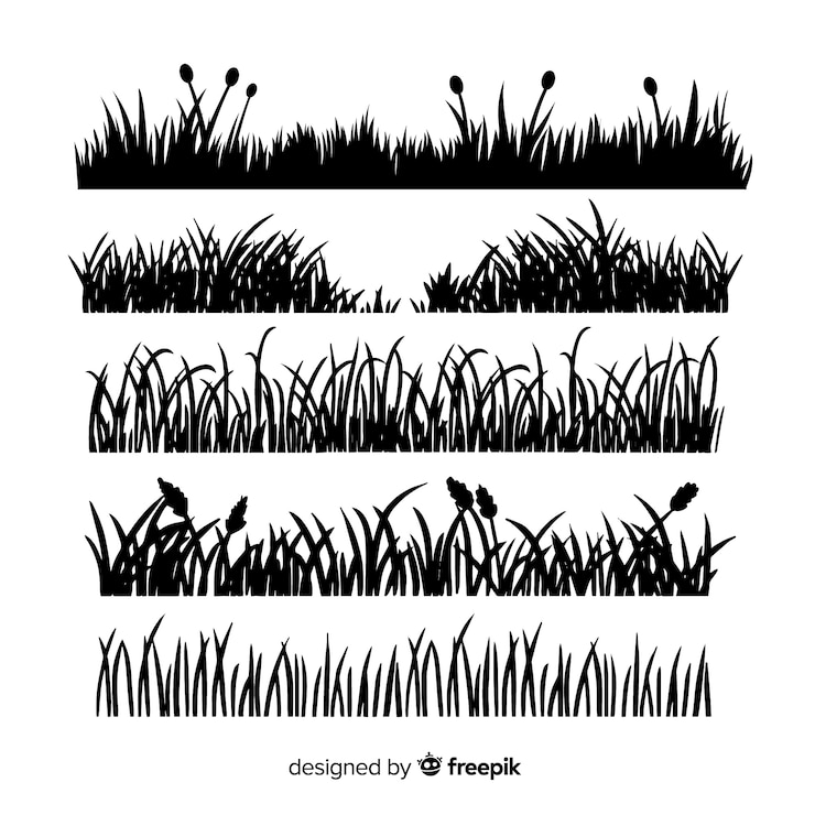Vecteur gratuit collection isolée de silhouettes de bordures d'herbe