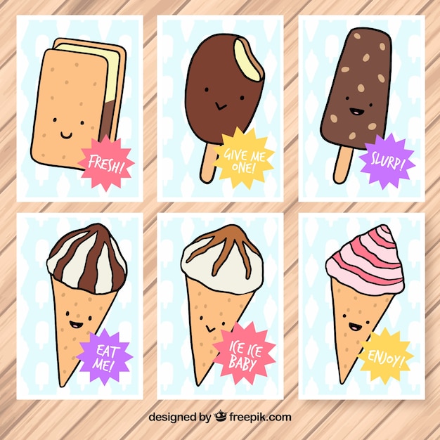Vecteur gratuit collection de jolie carte de crème glacée