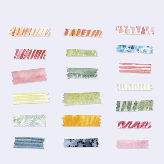 Vecteur gratuit collection de jolies bandes washi aquarelle