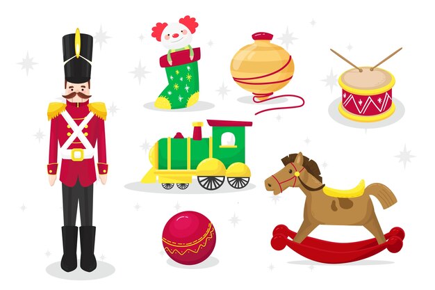 Collection de jouets de Noël design plat
