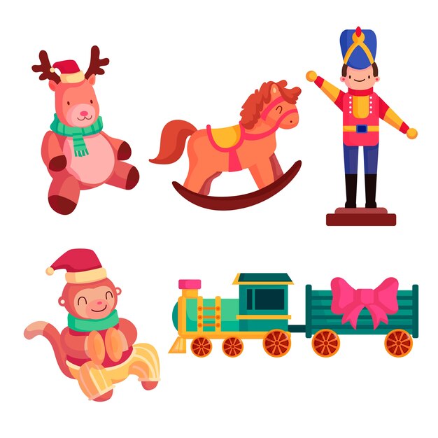 Collection de jouets de Noël design plat