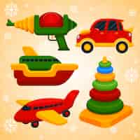 Vecteur gratuit collection de jouets de noël plats dessinés à la main