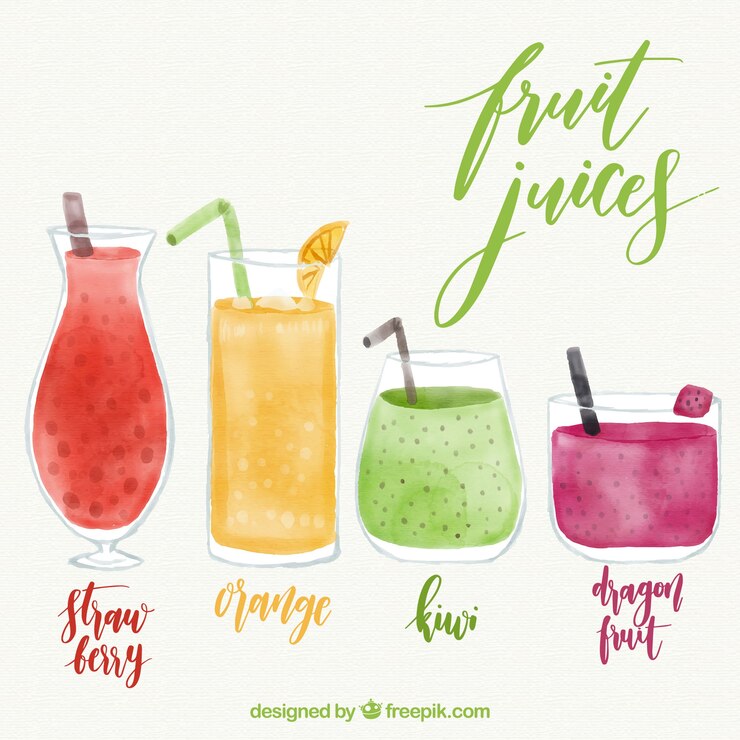 Vecteur gratuit collection de jus de fruits aquarelle