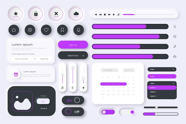 Vecteur gratuit collection de kits d'interface utilisateur design plat