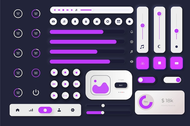 Vecteur gratuit collection de kits d'interface utilisateur design plat