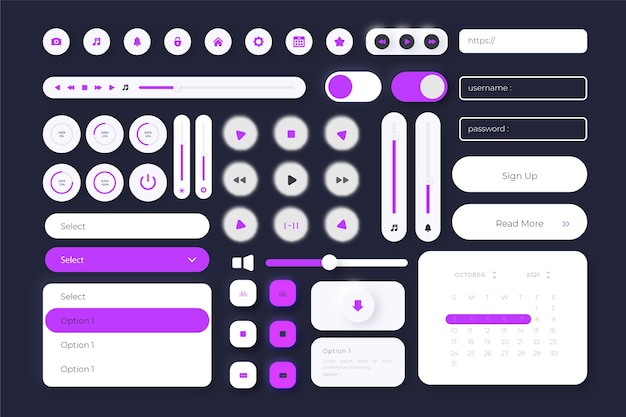 Vecteur gratuit collection de kits d'interface utilisateur design plat