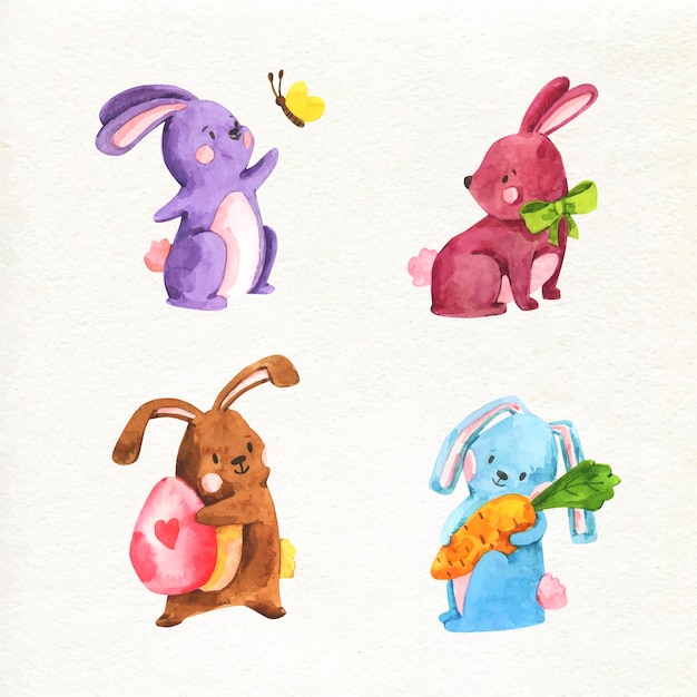 Collection de lapin de Pâques aquarelle