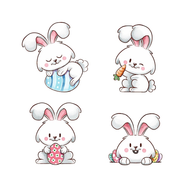 Collection de lapin de Pâques aquarelle