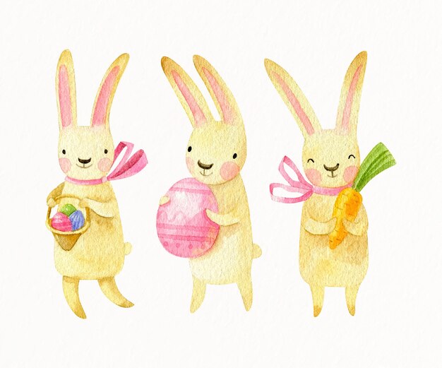 Collection de lapin de Pâques aquarelle