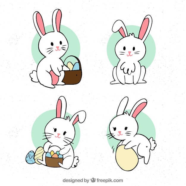 Vecteur gratuit collection de lapin de pâques dessinés à la main
